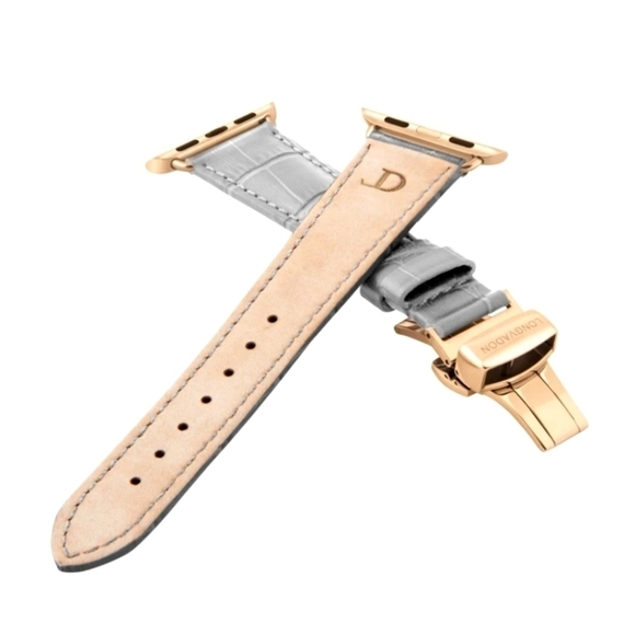 Watchband Womens Gray Leather Apple Compatible Series 1-9, Ultra 2 Longvadon - Picture 2 of 6
